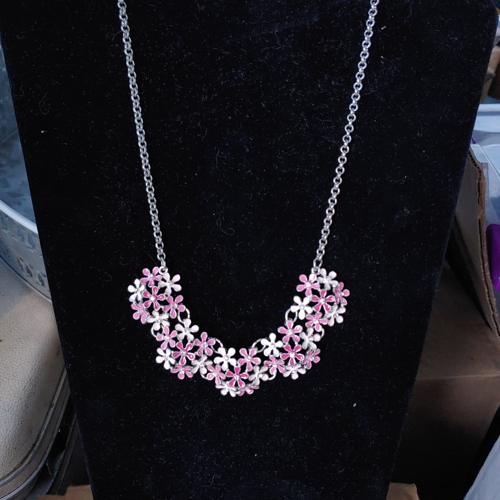 Pink Enameled Flower Necklace